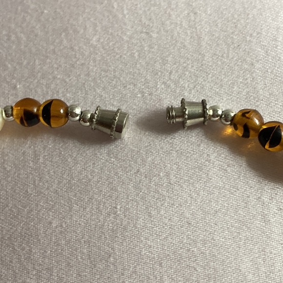 NWOT - Amber Glass Beads & Freshwater Pearls Silver Balls Wider Ankle Bracelet - Picture 7 of 10